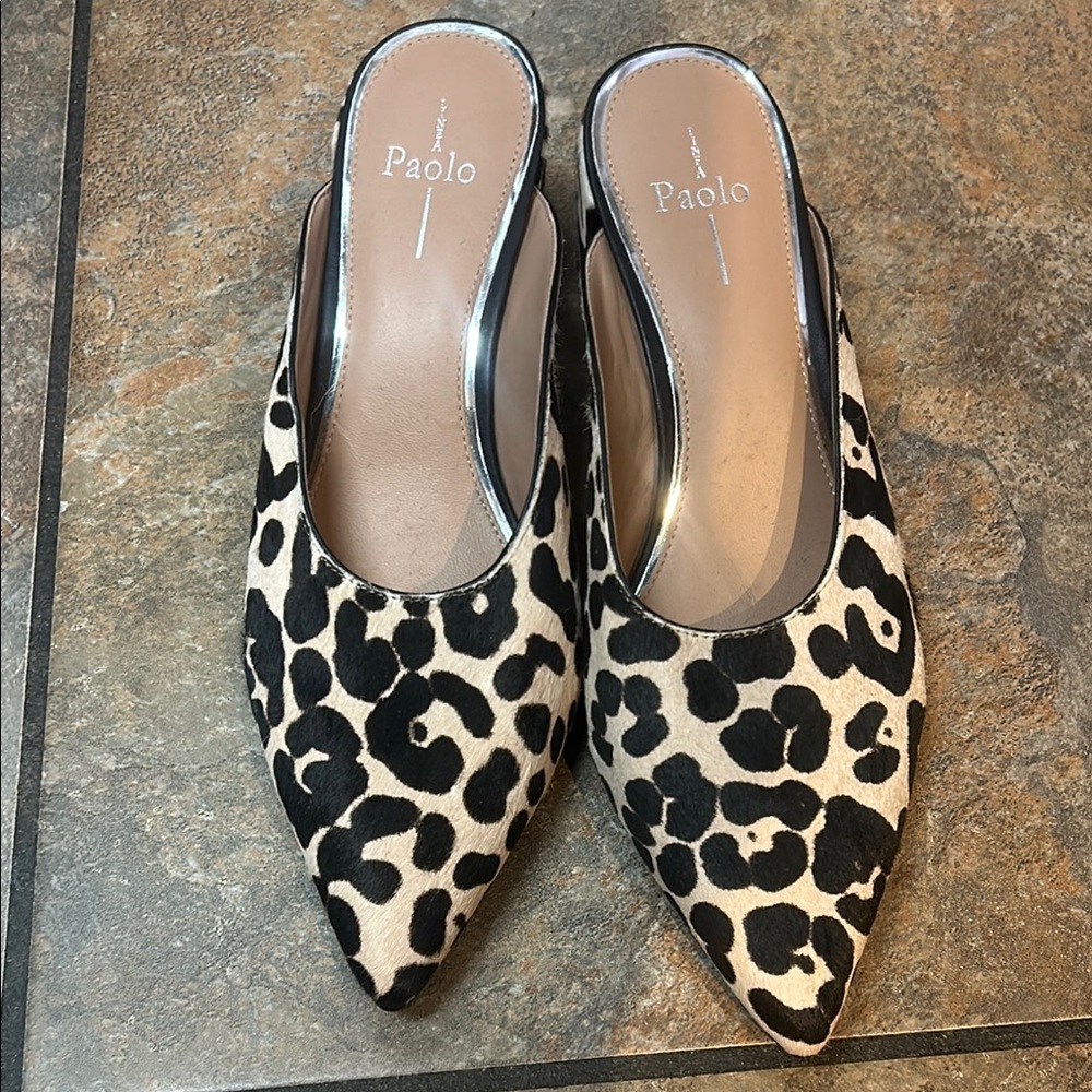 Paolo Black and tan calf hair Mules with Pointed Toe size 11 NEW